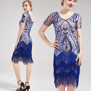 US STOCK Vintage 1920s Unique Art Deco Fringed Sequin Dress 20s Flapper Gatsby Dress