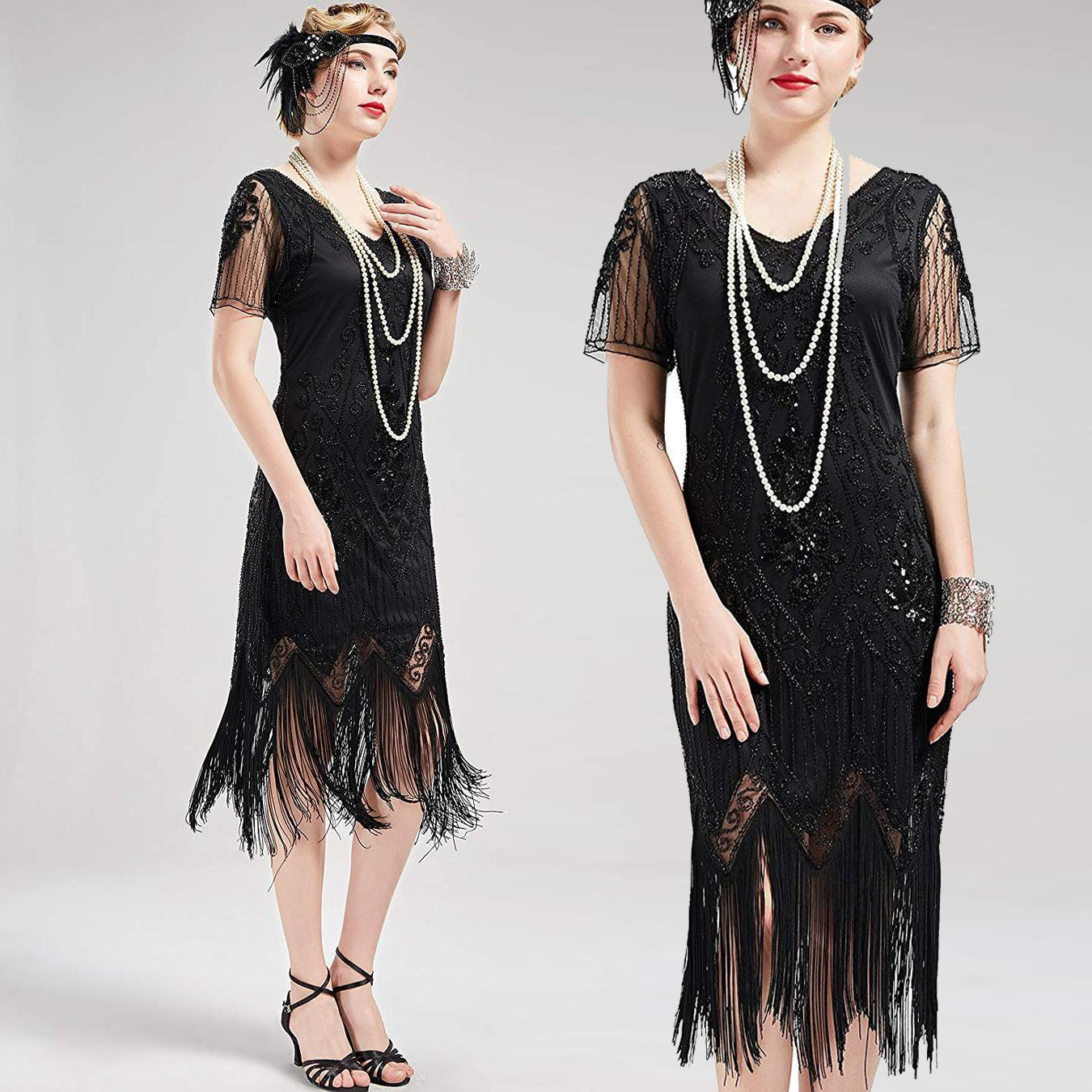 US STOCK Vintage Black 1920s Art Deco Unique Fringed Sequin Dress 20s Flapper Gatsby