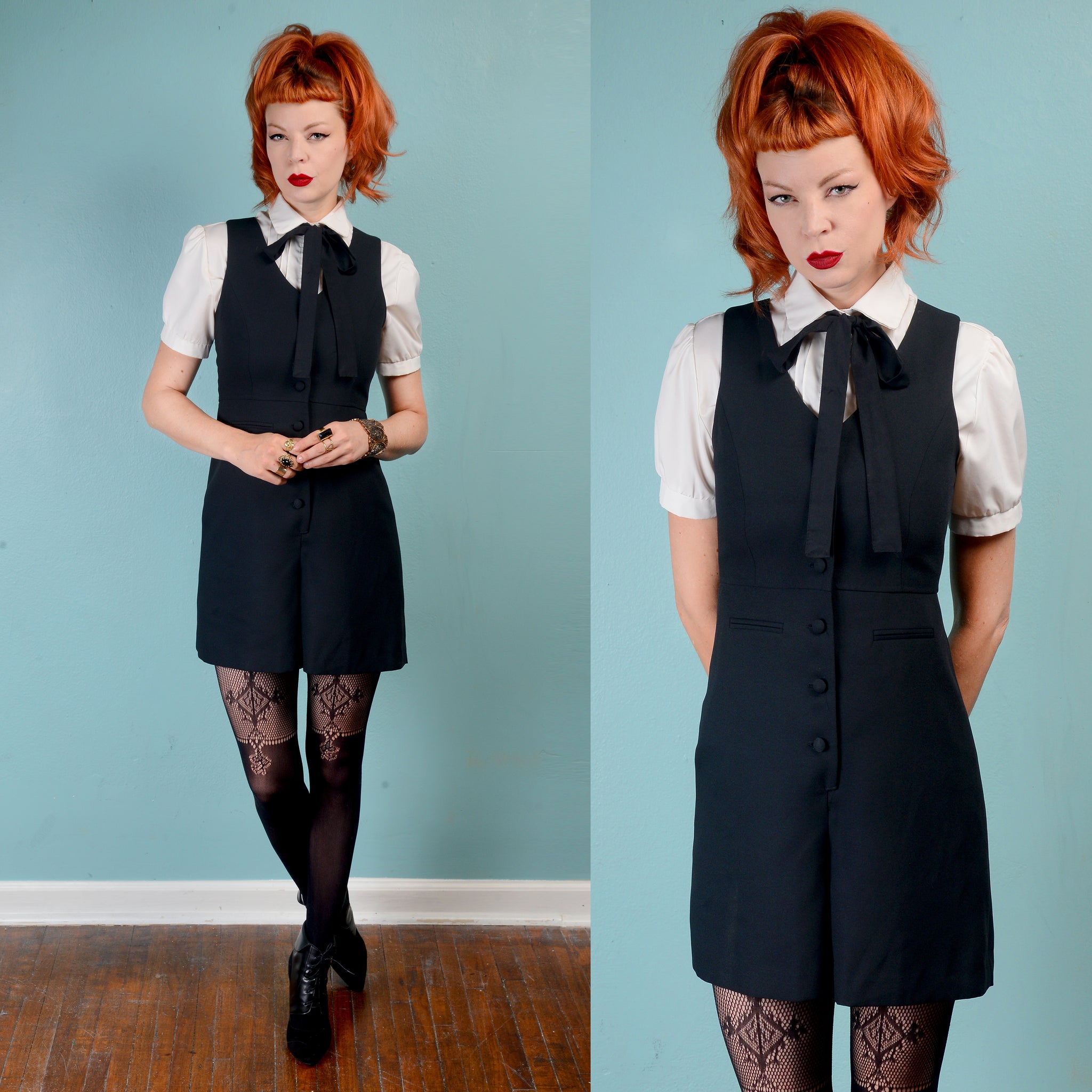Vintage 1990s Black blazer romper SM