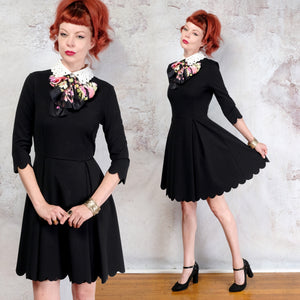 Black scalloped hemmed mini dress with white collar SM