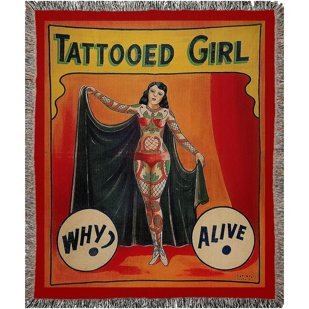 Antique Freak Show Carnival Side how Banner Printed Tapestry Blanket