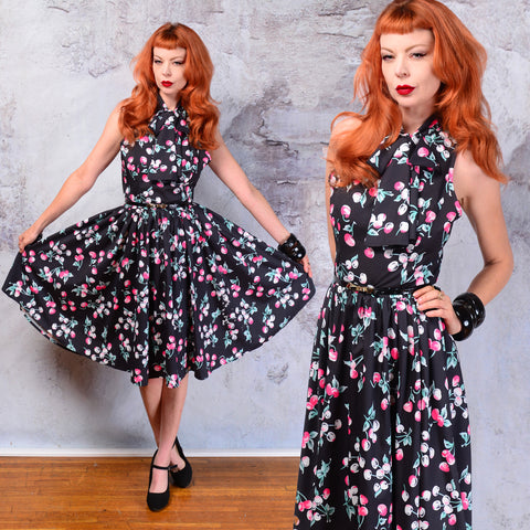 Rockabilly bowtie cherries flare dress