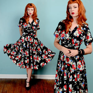 1940s Vintage kimono inspired floral full circle skirt dress by Hell Bunny