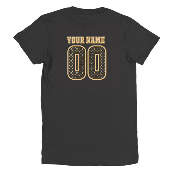 Ladies Custom name and number New Orleans Saints T-Shirt. Made in the USA