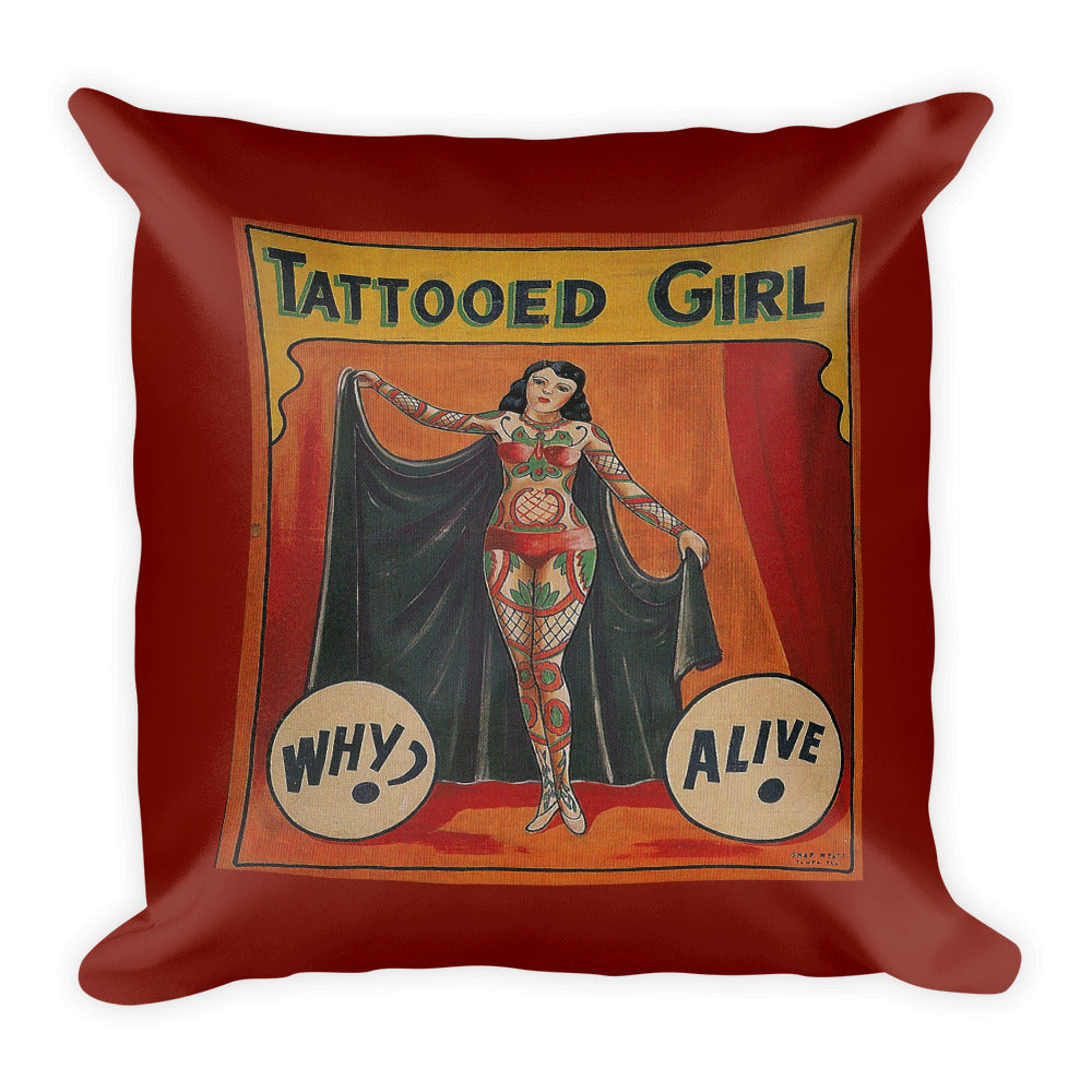 Antique Freak Show Side Show Banner Tattooed Girl Square Pillow