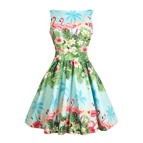 Blue Flamingo Floral Fit and Flare Dress