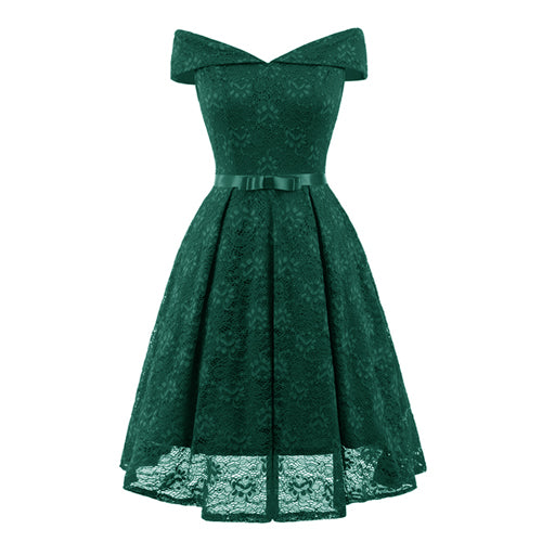 Green Lace Off the Shoulder Fit and Flare Swing Dress
