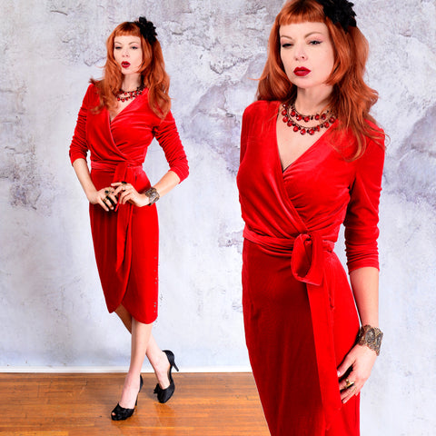 Red velvet wrap dress size medium
