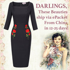 Black 3/4 Sleeves Floral Rose Embroidered Pencil Dress