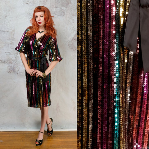 1990s does 1970s sequence midi faux wrap dress SM/MD