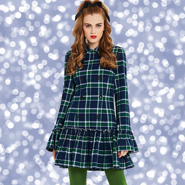 Vintage Mod 1960s Tartan Plaid mini dress with Trumpet Sleeves