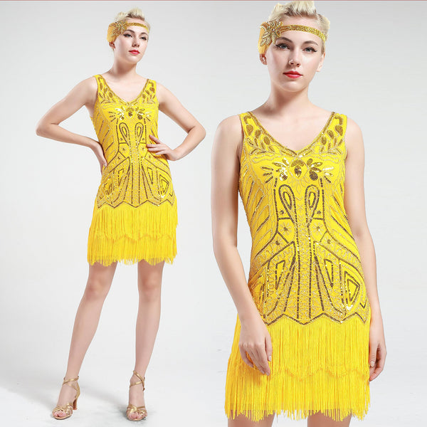 US STOCK White and Silver Sleeveless Flapper Beaded and Sequined Mini Dress
